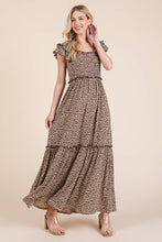 Load image into Gallery viewer, Leopard Print Ruffle Sleeve Tiered Maxi Dress