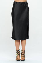Load image into Gallery viewer, Black Satin Midi Skirt with Slit