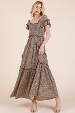Load image into Gallery viewer, Leopard Print Ruffle Sleeve Tiered Maxi Dress
