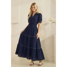 Load image into Gallery viewer, Navy Scalloped Maxi Dress