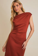 Load image into Gallery viewer, RUST ONE SHOULDER SLEEVELESS MIDI DRESS