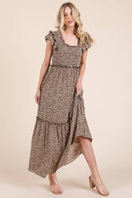 Load image into Gallery viewer, Leopard Print Ruffle Sleeve Tiered Maxi Dress