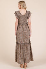 Load image into Gallery viewer, Leopard Print Ruffle Sleeve Tiered Maxi Dress