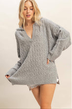 Load image into Gallery viewer, Collared Cable Sweater With Slits