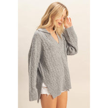 Load image into Gallery viewer, Collared Cable Sweater With Slits