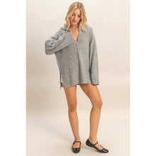 Load image into Gallery viewer, Collared Cable Sweater With Slits