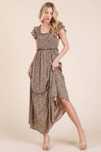 Load image into Gallery viewer, Leopard Print Ruffle Sleeve Tiered Maxi Dress