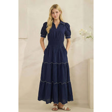 Load image into Gallery viewer, Navy Scalloped Maxi Dress