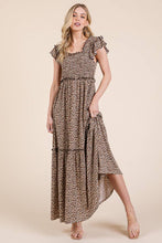 Load image into Gallery viewer, Leopard Print Ruffle Sleeve Tiered Maxi Dress
