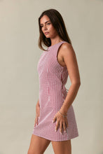 Load image into Gallery viewer, SLEEVELESS HIGH NECK STRIPED MINI DRESS: RED-WHITE STRIPE / XS
