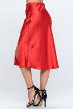 Load image into Gallery viewer, Red Solid Satin Midi Skirt with Slit
