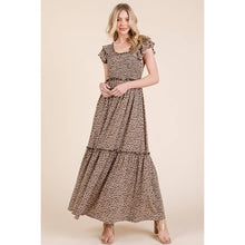 Load image into Gallery viewer, Leopard Print Ruffle Sleeve Tiered Maxi Dress
