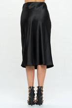 Load image into Gallery viewer, Black Satin Midi Skirt with Slit
