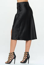 Load image into Gallery viewer, Black Satin Midi Skirt with Slit
