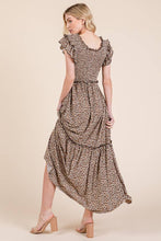 Load image into Gallery viewer, Leopard Print Ruffle Sleeve Tiered Maxi Dress
