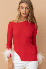 Load image into Gallery viewer, Ribbed Feather Cuff Off Shoulder Sweater Top
