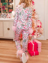 Load image into Gallery viewer, Christmas Themed Pajama Set with Feather Cuffs
