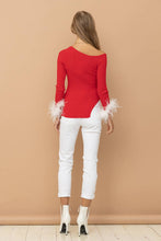 Load image into Gallery viewer, Ribbed Feather Cuff Off Shoulder Sweater Top
