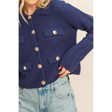 Load image into Gallery viewer, Textured Knit Sweater Gold Buttons
