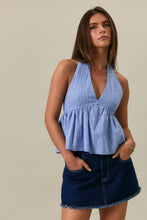 Load image into Gallery viewer, HALTER NECK FLARE TOP: WHITE-BLUE GINGHAM / XS
