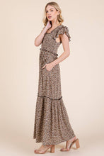 Load image into Gallery viewer, Leopard Print Ruffle Sleeve Tiered Maxi Dress
