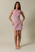 Load image into Gallery viewer, SLEEVELESS HIGH NECK STRIPED MINI DRESS: RED-WHITE STRIPE / XS
