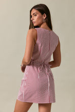 Load image into Gallery viewer, SLEEVELESS HIGH NECK STRIPED MINI DRESS: RED-WHITE STRIPE / XS
