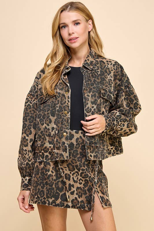 Cheetah Denim Jacket with Zipper