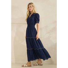 Load image into Gallery viewer, Navy Scalloped Maxi Dress
