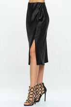 Load image into Gallery viewer, Black Satin Midi Skirt with Slit
