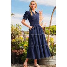 Load image into Gallery viewer, Navy Scalloped Maxi Dress
