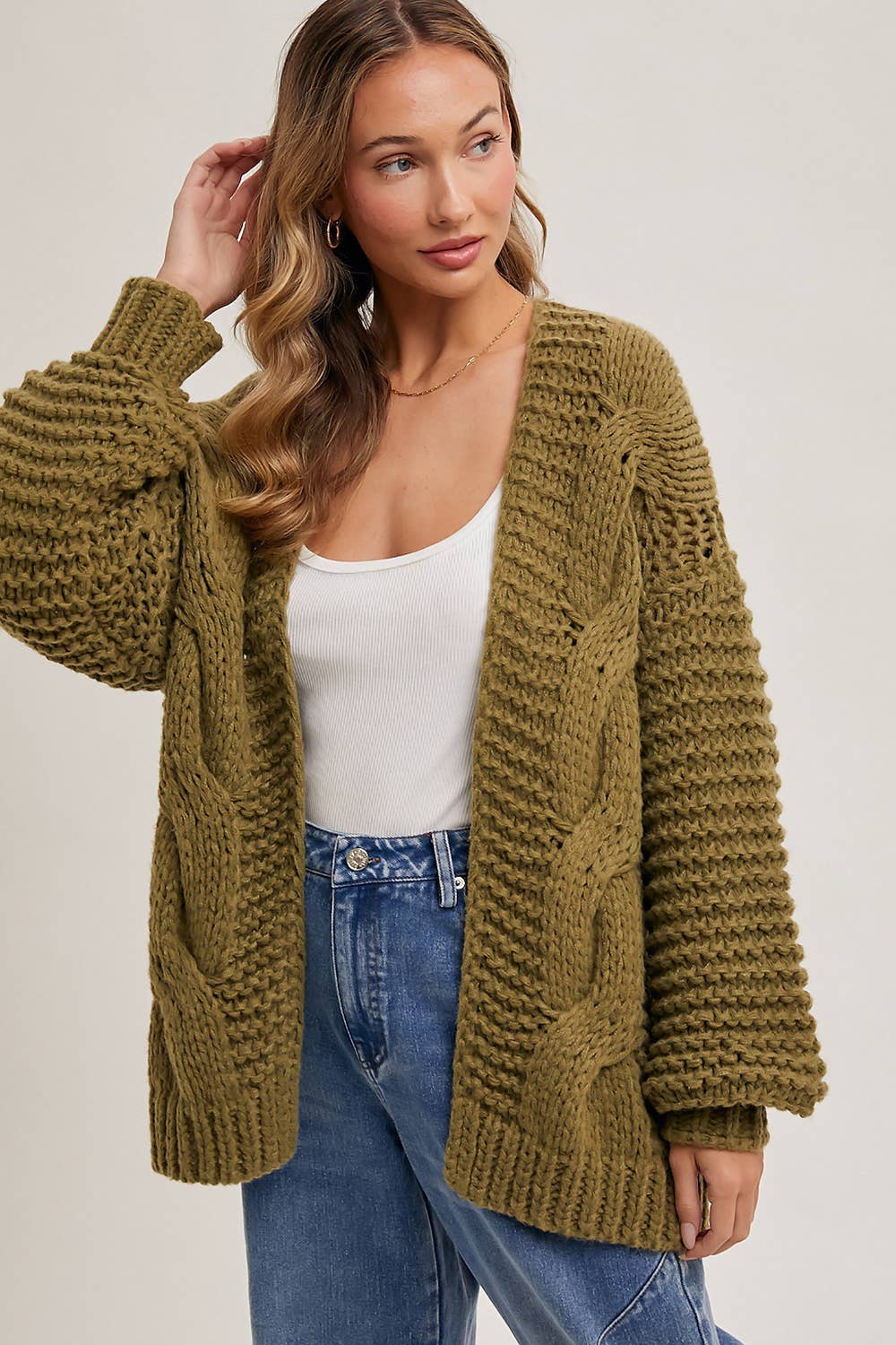 Olive You Cable Knit Cardigan