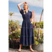 Load image into Gallery viewer, Navy Scalloped Maxi Dress
