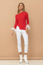 Load image into Gallery viewer, Ribbed Feather Cuff Off Shoulder Sweater Top
