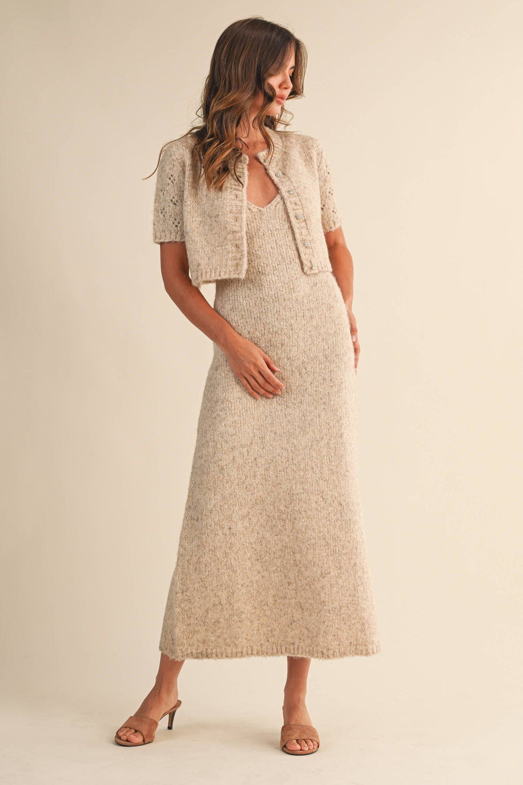 Oatmeal Sweater Dress with Cardigan