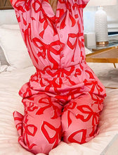 Load image into Gallery viewer, Bow Print Button-Up Pajama Set
