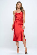 Load image into Gallery viewer, Red Solid Satin Midi Skirt with Slit
