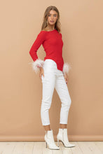 Load image into Gallery viewer, Ribbed Feather Cuff Off Shoulder Sweater Top
