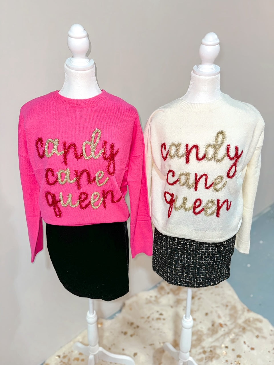 Pink Candy Cane Queen Tinsel Sweater