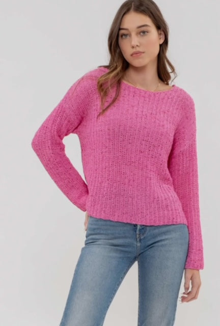 Peony Pink Crochet Sweater