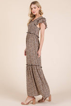 Load image into Gallery viewer, Leopard Print Ruffle Sleeve Tiered Maxi Dress
