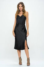 Load image into Gallery viewer, Black Satin Midi Skirt with Slit
