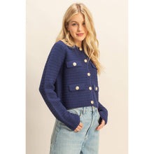 Load image into Gallery viewer, Textured Knit Sweater Gold Buttons
