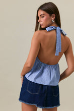Load image into Gallery viewer, HALTER NECK FLARE TOP: WHITE-BLUE GINGHAM / XS

