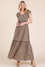 Load image into Gallery viewer, Leopard Print Ruffle Sleeve Tiered Maxi Dress
