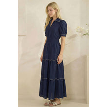 Load image into Gallery viewer, Navy Scalloped Maxi Dress
