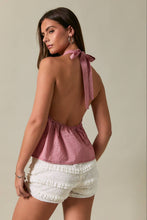 Load image into Gallery viewer, HALTER NECK FLARE TOP: WHITE-BLUE GINGHAM / XS
