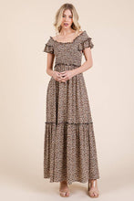 Load image into Gallery viewer, Leopard Print Ruffle Sleeve Tiered Maxi Dress

