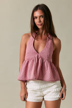 Load image into Gallery viewer, HALTER NECK FLARE TOP: WHITE-BLUE GINGHAM / XS
