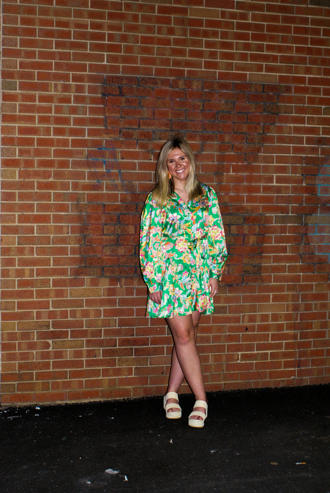 Silky Green Floral Dress